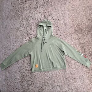 Nike Olive Green Ribbed Hooded Cropped Sweatshirt